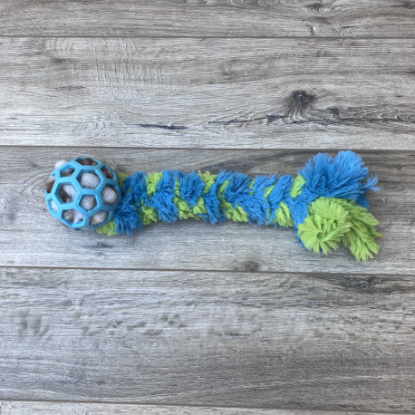 Tug Shaggy Tressé avec Balle JW Hol-ee Roller – Jouet de Traction pour Chien